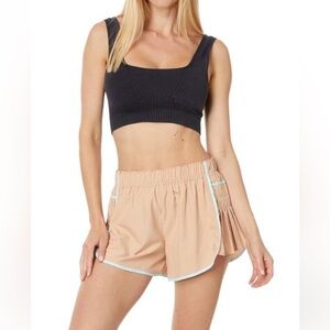 FP Movement Easy Tiger Shorts, Tan Shorts with Blue Accents, Size Small